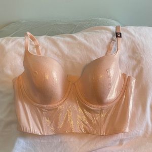 NWT Victoria Secret Shimmer Pink Long-Line Bustier/Bra 38C